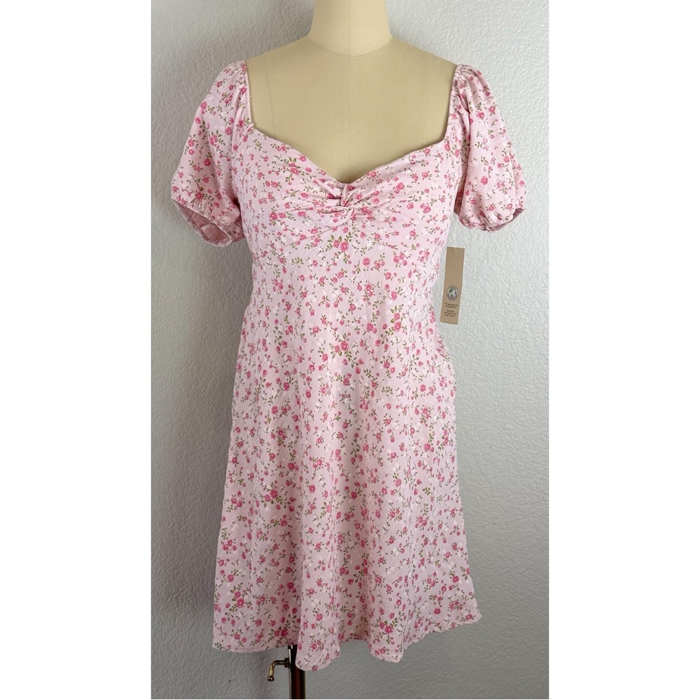 NWT No Boundaries babydoll floral puff sleeve mini dress pink cottagecore Medium - Picture 3 of 13